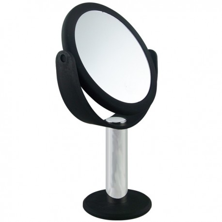 Miroir Double face grossissant x10 et x1 sur pied - noir mat - Diamètre 14,5 cm